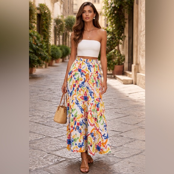 Made in Italy Dresses & Skirts - Louise Made in Italy 100% Linen Colorful Baroque Maxi Skirt Size M